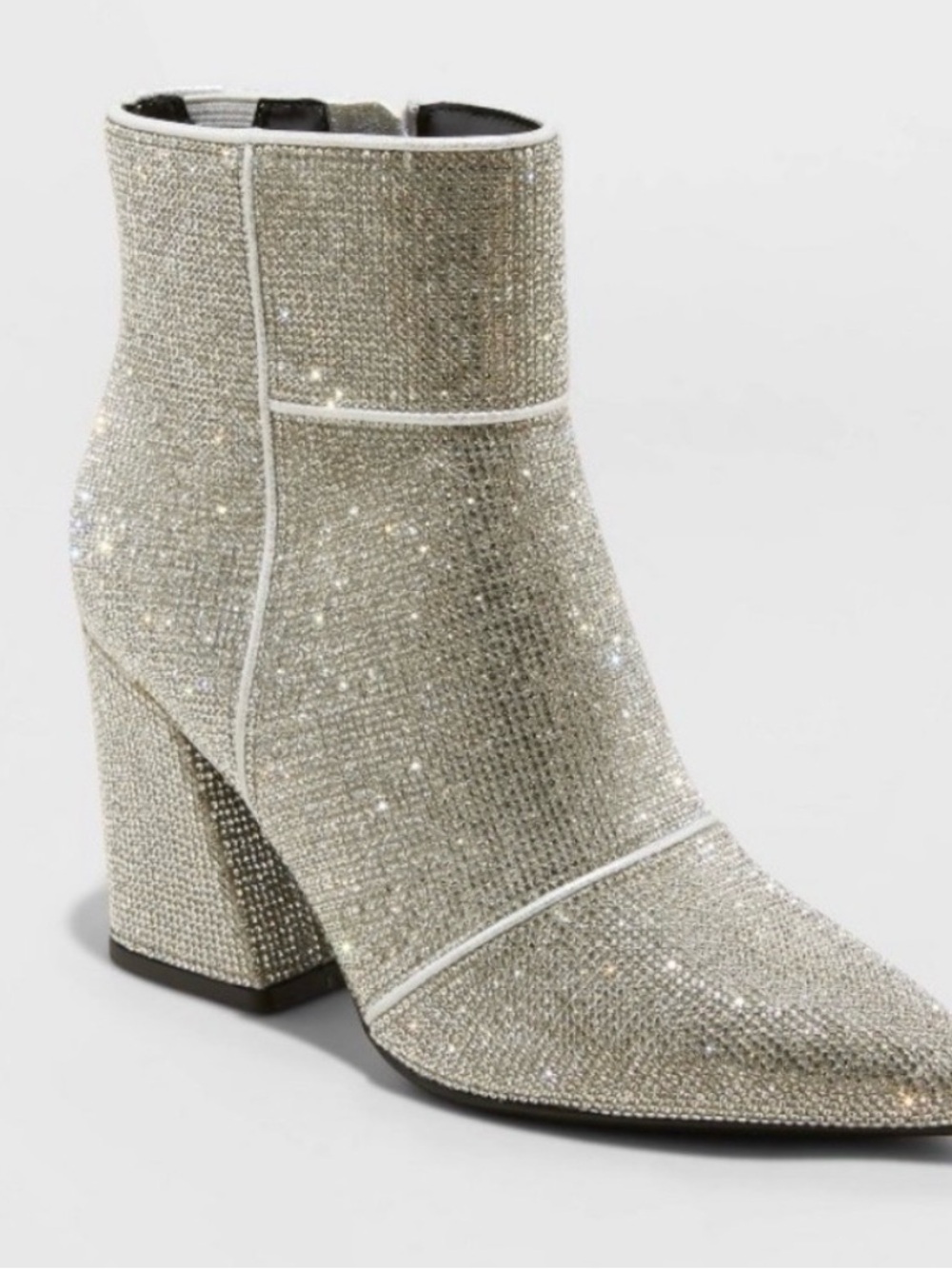 A New Day Silver Ankle Boot - Taylor swift style.  Block heel. Bling